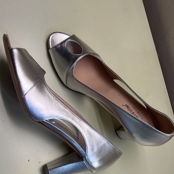Emma Viani Black Studded Slingback Heels EU 37 Made in Italy  EMMA VIANI MADE IN ITALY LEATHER Silver High Heel Peep-Toe Pumps made in Italy
